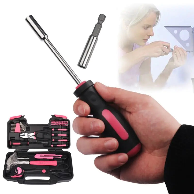 Pink 39-Piece Home Repair Tool Kit